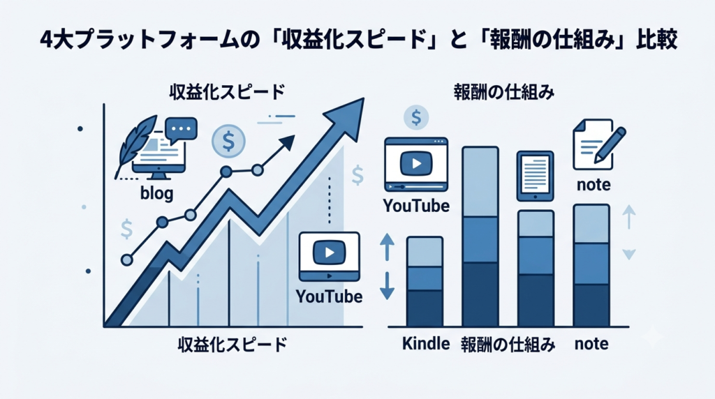 4大プラットフォームの「収益化スピード」と「報酬の仕組み」比較