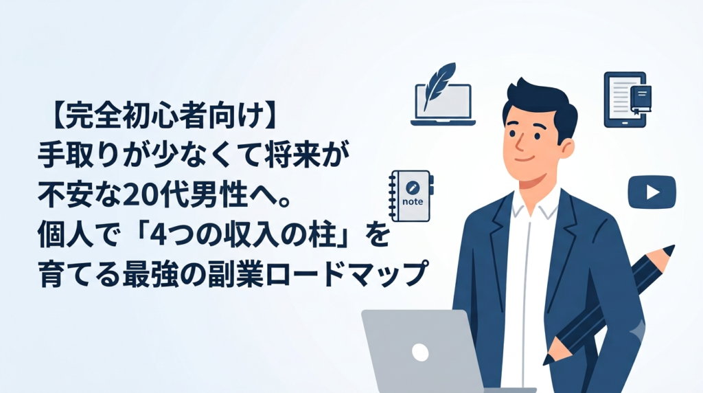 【完全初心者向け】手取りが少なくて将来が不安な20代男性へ。個人で「4つの収入の柱」を育てる最強の副業ロードマップ
