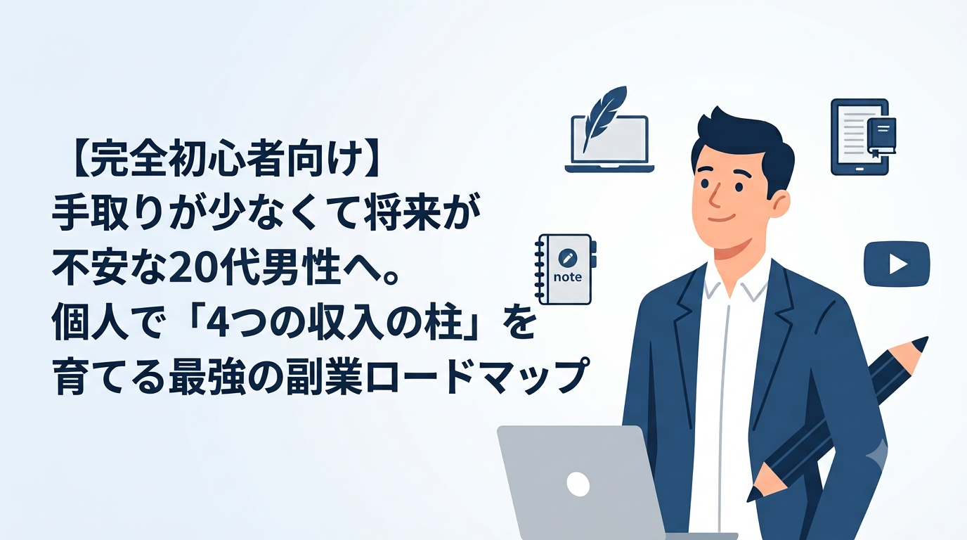 【完全初心者向け】手取りが少なくて将来が不安な20代男性へ。個人で「4つの収入の柱」を育てる最強の副業ロードマップ